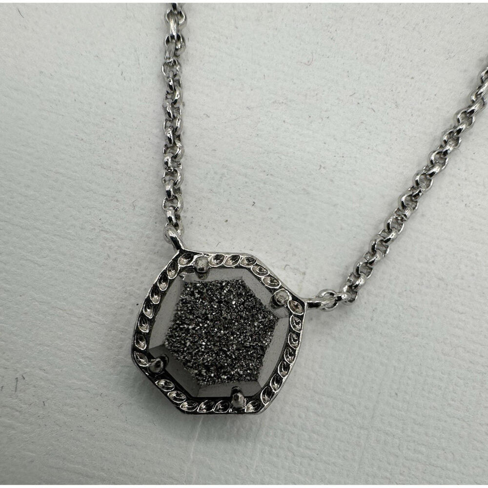 Kendra Scott Davie Drusy Pendant Silver Black - Picture 2 of 4